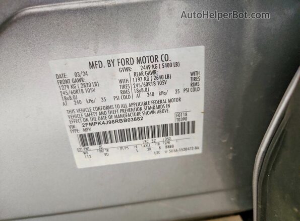 2FMPK4J98RBB03882 2024 FORD EDGE Silver Widok naklejki z numerem VIN