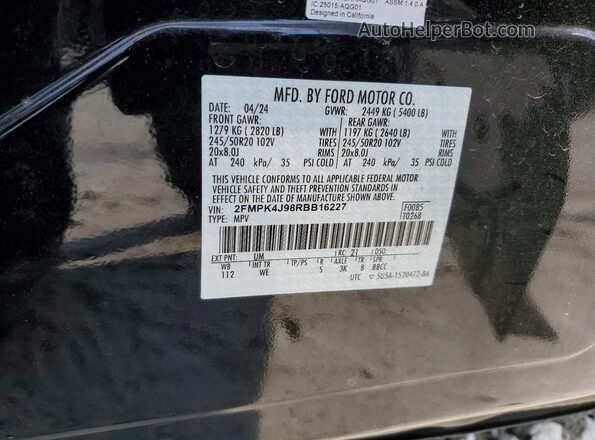 2FMPK4J98RBB16227 2024 FORD EDGE Черный Вид наклейки с VIN-кодом