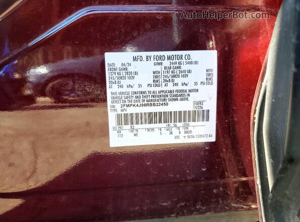 2FMPK4J98RBB22450 2024 FORD EDGE Бордовый Вид подкапотного пространства