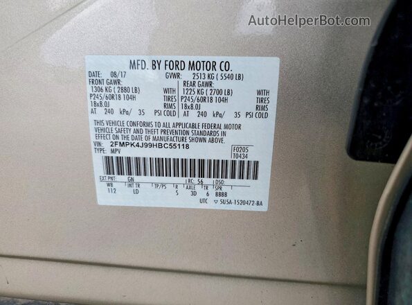 2FMPK4J99HBC55118 2017 FORD EDGE Gold Vista interior de 360 grados