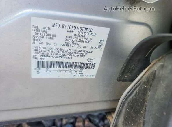 2FMPK4J99JBC46831 2018 FORD EDGE Silver Vista de la etiqueta del VIN