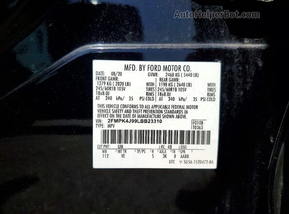 2FMPK4J99LBB23310 2020 FORD EDGE Black VIN կոդի պիտակի տեսք