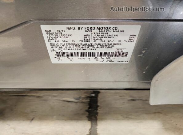 2FMPK4J99MBA35147 2021 FORD EDGE Silver VIN կոդի պիտակի տեսք