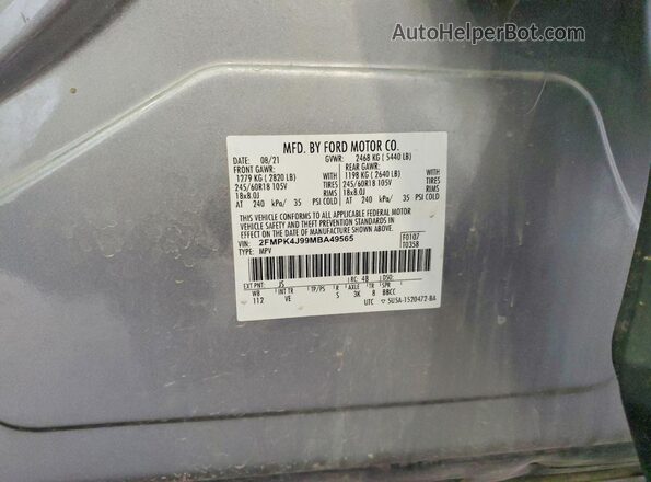 2FMPK4J99MBA49565 2021 FORD EDGE Silver VIN კოდის სტიკერის ხედი