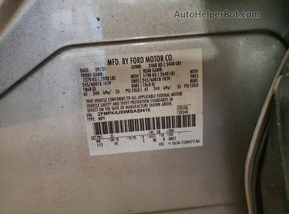 2FMPK4J99MBA59416 2021 FORD EDGE Серебряный Вид наклейки с VIN-кодом