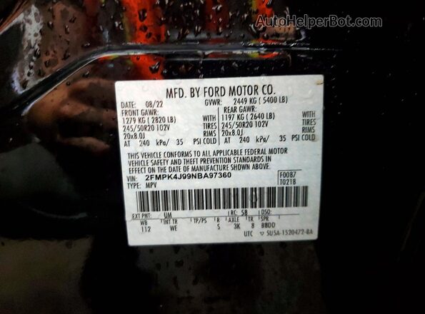 2FMPK4J99NBA97360 2022 FORD EDGE Black VIN sticker view