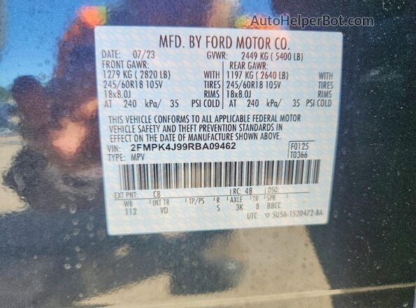 2FMPK4J99RBA09462 2024 FORD EDGE Black Vista de la etiqueta del VIN