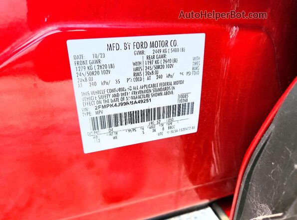 2FMPK4J99RBA49251 2024 FORD EDGE Red VIN sticker view