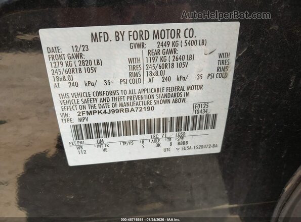 2FMPK4J99RBA72190 2024 FORD EDGE Black Շարժիչի բաժամունքի տեսք