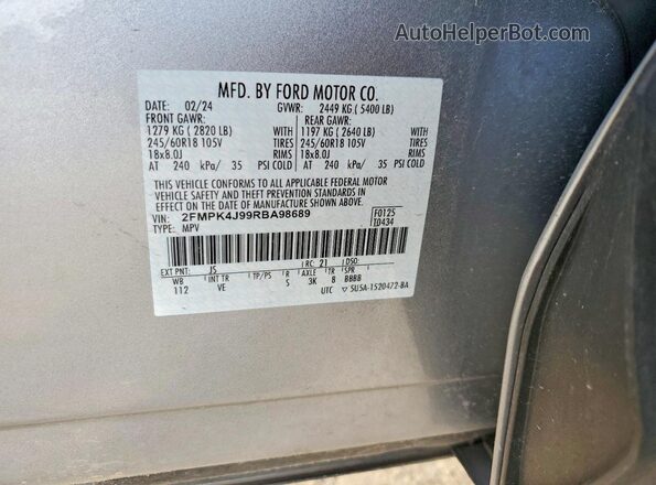 2FMPK4J99RBA98689 2024 FORD EDGE Silver Vista interior de 360 grados
