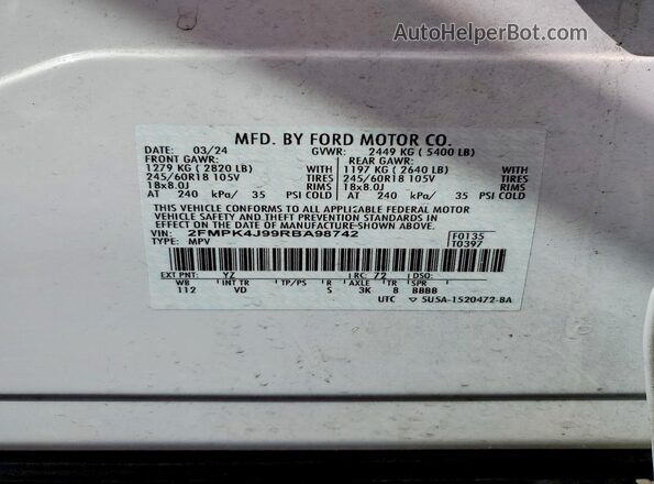 2FMPK4J99RBA98742 2024 FORD EDGE White Շարժիչի բաժամունքի տեսք
