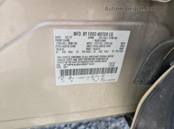 2FMPK4J9XHBB71423 2017 FORD EDGE Кремовый Вид наклейки с VIN-кодом
