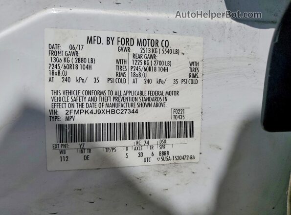 2FMPK4J9XHBC27344 2017 FORD EDGE White Vista del compartimento del motor