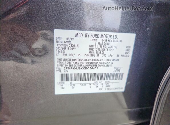 2FMPK4J9XKBC56401 2019 FORD EDGE Gray Вид підкапотного простору