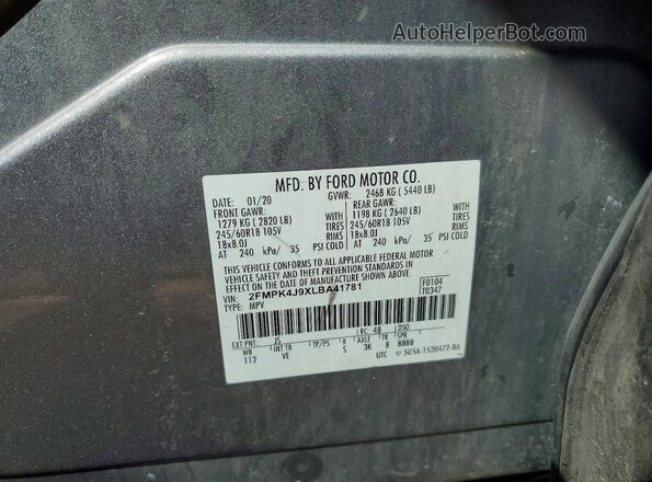 2FMPK4J9XLBA41781 2020 FORD EDGE Silver VIN sticker view