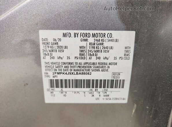 2FMPK4J9XLBA88082 2020 FORD EDGE Silver VIN կոդի պիտակի տեսք