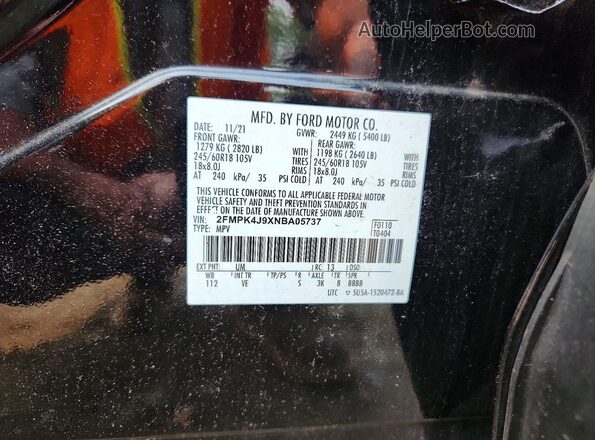 2FMPK4J9XNBA05737 2022 FORD EDGE Черный Вид наклейки с VIN-кодом