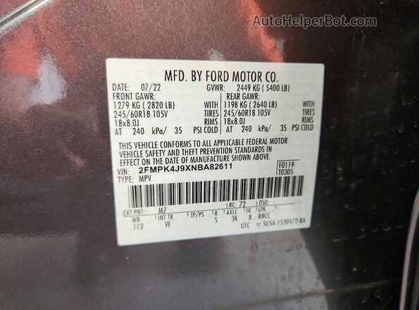 2FMPK4J9XNBA82611 2022 FORD EDGE Gray Widok wnętrza 360 stopni