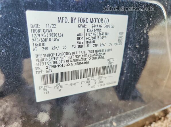 2FMPK4J9XNBB04395 2022 FORD EDGE Black VIN կոդի պիտակի տեսք