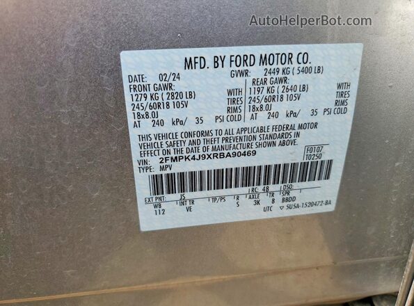 2FMPK4J9XRBA90469 2024 FORD EDGE Silver VIN կոդի պիտակի տեսք