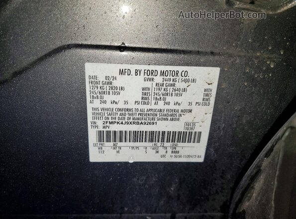 2FMPK4J9XRBA92691 2024 FORD EDGE Gray VIN կոդի պիտակի տեսք