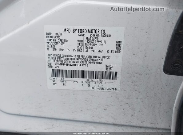 2FMPK4K83HBB41718 2017 FORD EDGE Белый Вид подкапотного пространства
