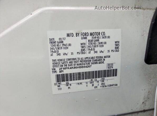 2FMPK4K86HBB54267 2017 FORD EDGE White Widok komory silnika