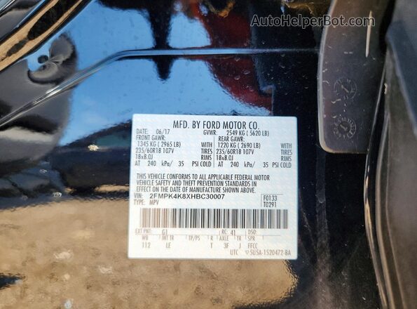 2FMPK4K8XHBC30007 2017 FORD EDGE Черный Вид наклейки с VIN-кодом