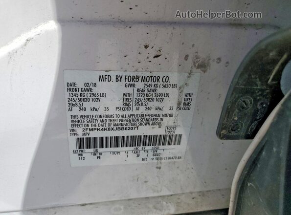 2FMPK4K8XJBB62071 2018 FORD EDGE White Vista del compartimento del motor