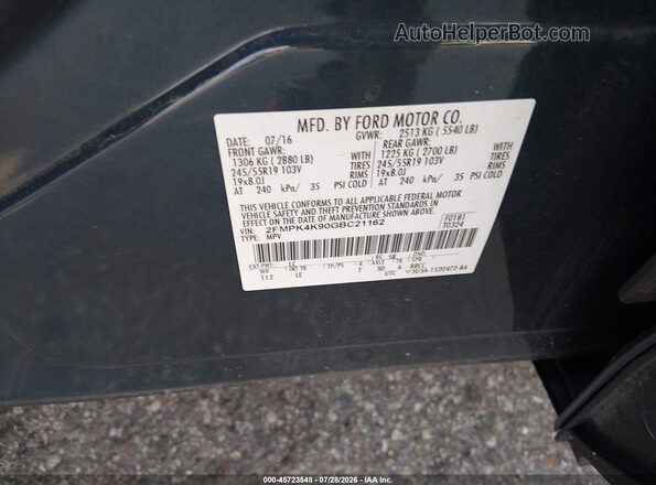 2FMPK4K90GBC21162 2016 FORD EDGE Blue Engine compartment view