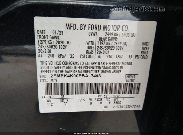 2FMPK4K90PBA17493 2023 FORD EDGE Dark Blue Շարժիչի բաժամունքի տեսք