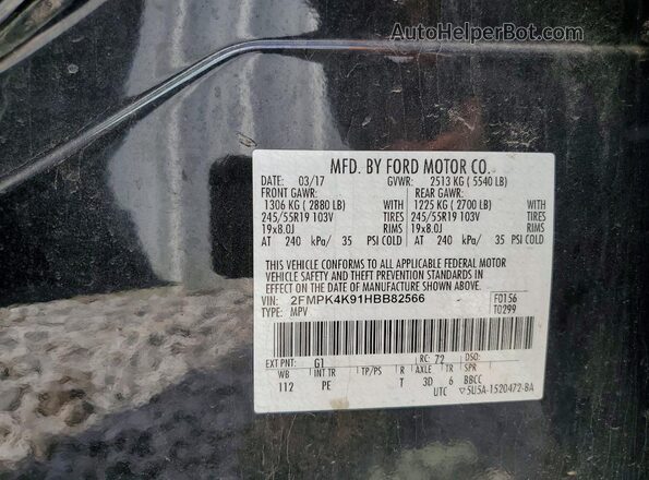 2FMPK4K91HBB82566 2017 FORD EDGE Black Widok naklejki z numerem VIN