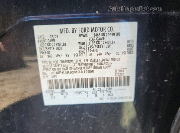 2FMPK4K92MBA19550 2021 FORD EDGE Black Vista del compartimento del motor