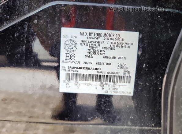 2FMPK4K92RBA83692 2024 FORD EDGE Black 360 interior view