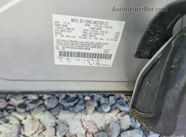 2FMPK4K93HBB18898 2017 FORD EDGE Silver VIN կոդի պիտակի տեսք