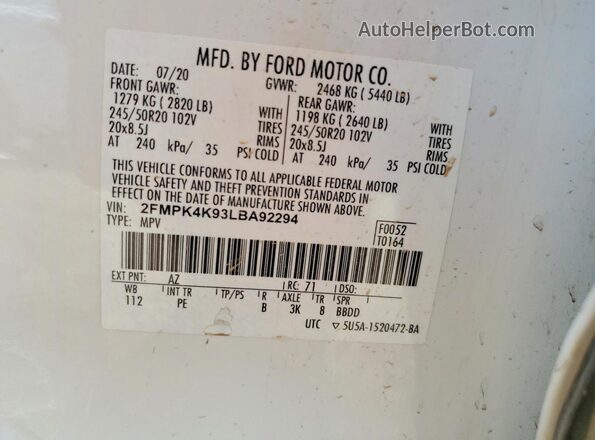 2FMPK4K93LBA92294 2020 FORD EDGE Белый Вид подкапотного пространства