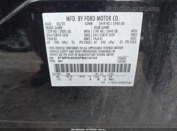 2FMPK4K93PBA14104 2023 FORD EDGE Черный Вид подкапотного пространства