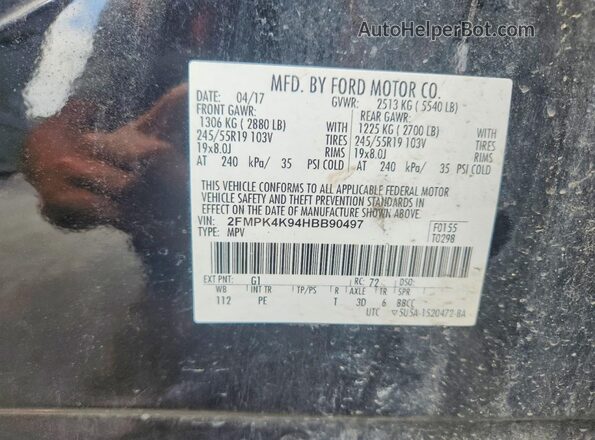 2FMPK4K94HBB90497 2017 FORD EDGE Black Вид підкапотного простору