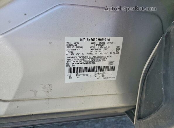 2FMPK4K94KBB93634 2019 FORD EDGE Серебряный Вид подкапотного пространства