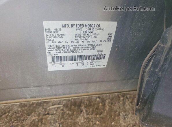 2FMPK4K94PBA30263 2023 FORD EDGE Silver VIN sticker view