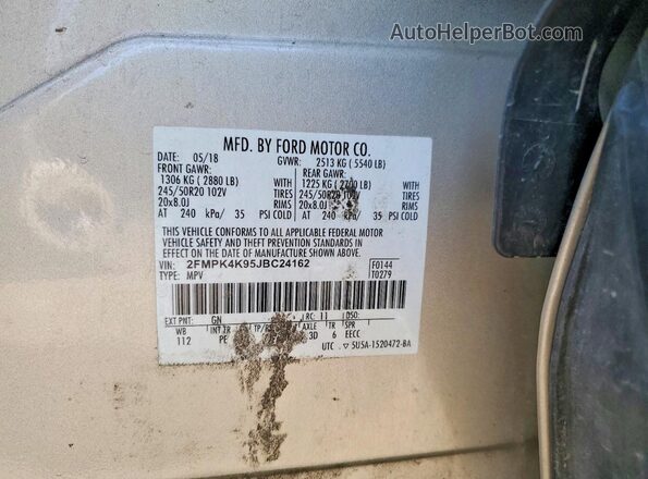 2FMPK4K95JBC24162 2018 FORD EDGE Tan Вид наклейки з VIN-кодом