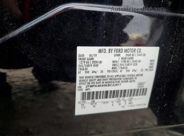 2FMPK4K95KBC22817 2019 FORD EDGE Black Շարժիչի բաժամունքի տեսք