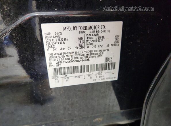 2FMPK4K95NBA54486 2022 FORD EDGE Black Շարժիչի բաժամունքի տեսք