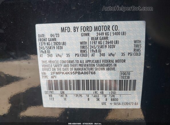 2FMPK4K95PBA00768 2023 FORD EDGE Black Вид підкапотного простору