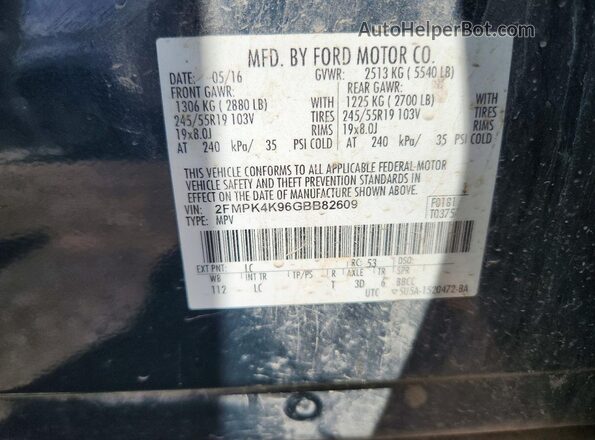 2FMPK4K96GBB82609 2016 FORD EDGE Teal Вид наклейки з VIN-кодом