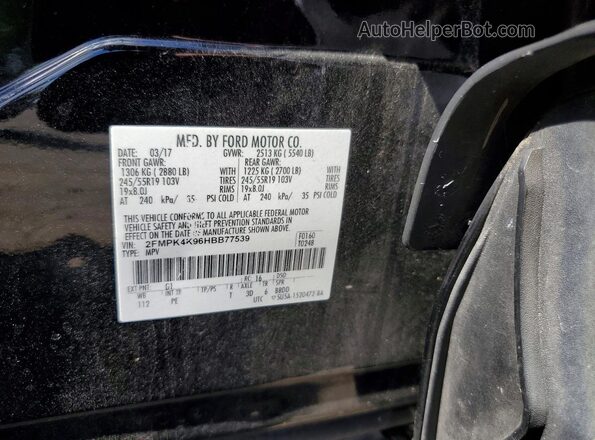 2FMPK4K96HBB77539 2017 FORD EDGE Black Vista de la etiqueta del VIN
