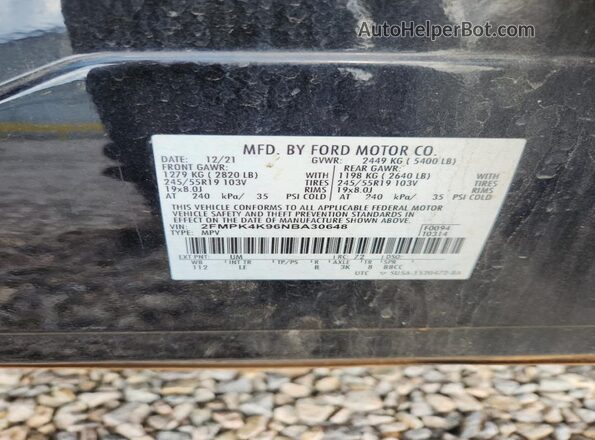 2FMPK4K96NBA30648 2022 FORD EDGE Black Widok wnętrza 360 stopni