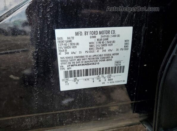 2FMPK4K96NBA58210 2022 FORD EDGE Black VIN sticker view