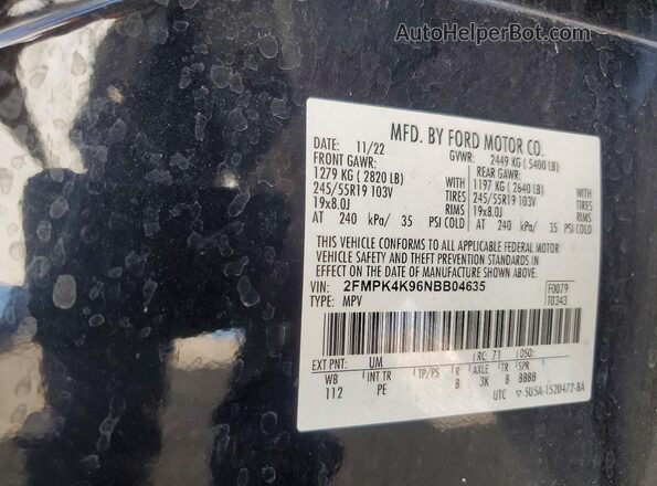 2FMPK4K96NBB04635 2022 FORD EDGE Black Շարժիչի բաժամունքի տեսք