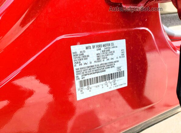 2FMPK4K96PBA32046 2023 FORD EDGE Red Вид наклейки з VIN-кодом